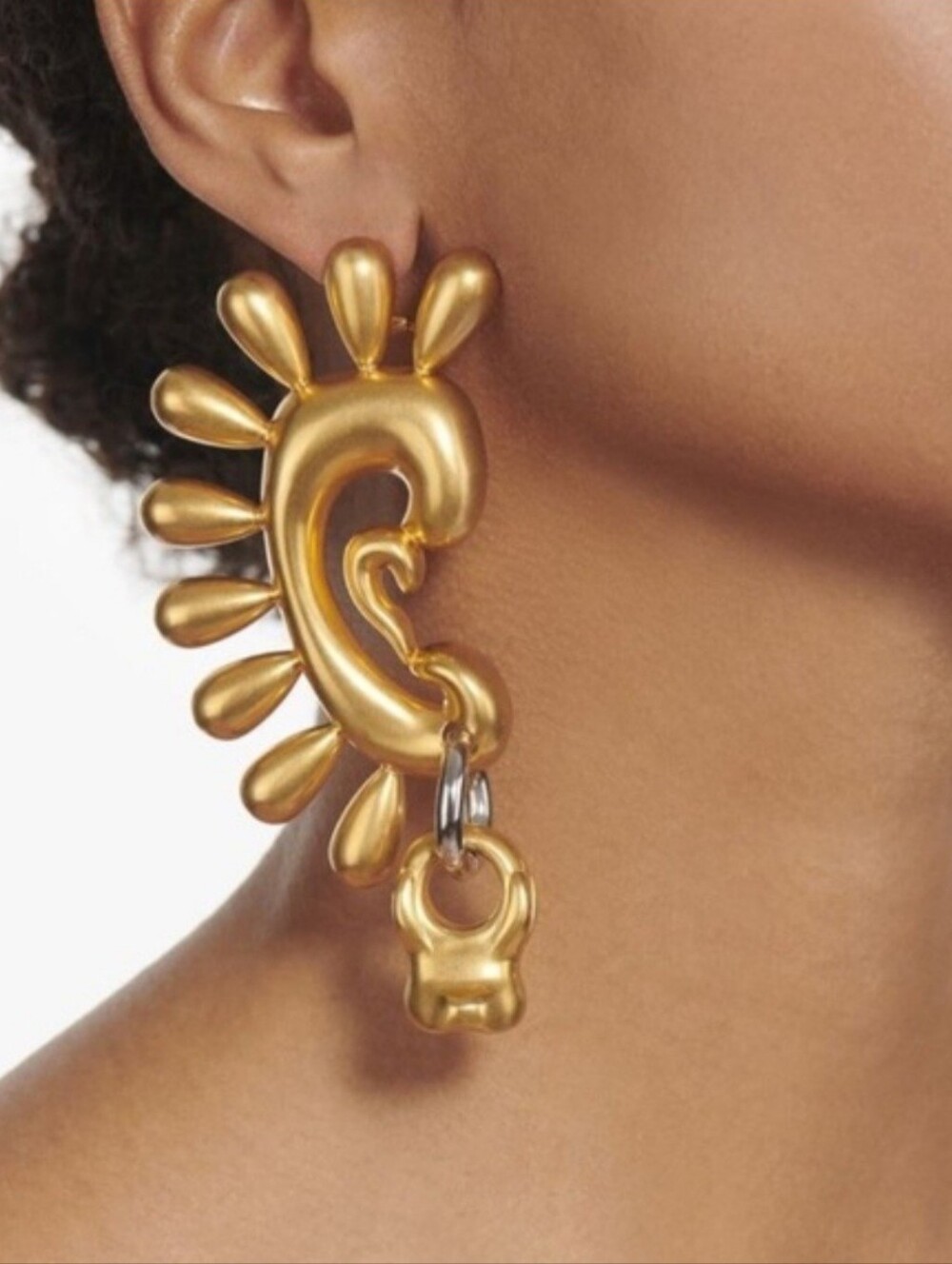 Schiaparelli Inspired Large Abstract Ear Tooth Earrings Pierced Ears Matte Gold